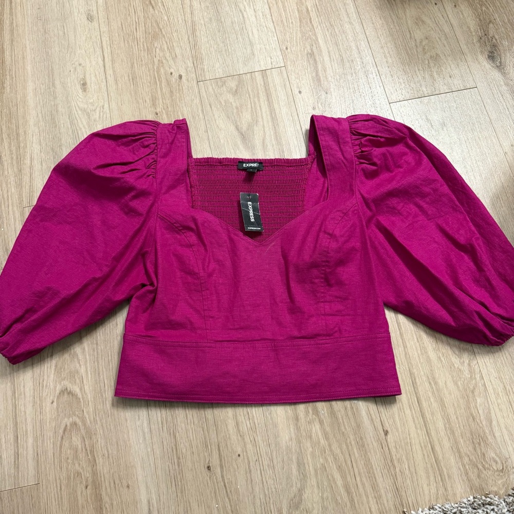 Express Pink Puff Sleeve Crop Blouse